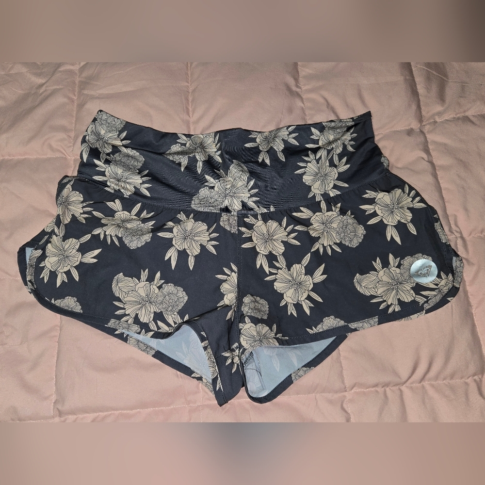 Roxy Women's Swim Endless Summer Board Shorts Gray Cream Floral Large L
